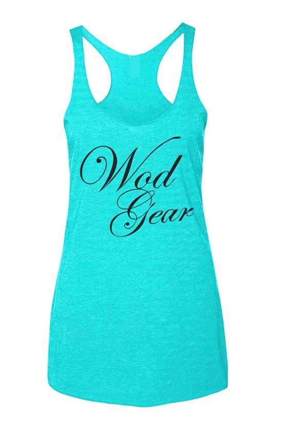 Wod Gear Script Tri Blend Racerback Tank Aqua/Navy 3 Wod Gear Script Tri Blend Racerback Tank Aqua/Navy